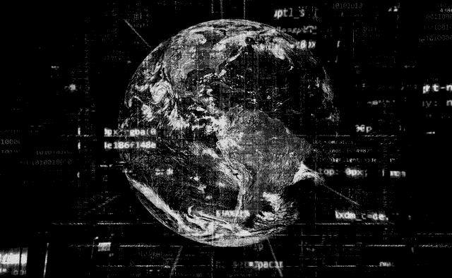 Planète Terre avec des données informatiques en surrimpression / Image Pete Linforth, licence Pixabay